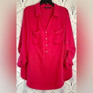a.n.a Pink Polo Collar 3/4 Sleeve Tunic Barbie pink plus size 1X